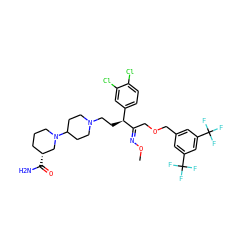 CO/N=C(\COCc1cc(C(F)(F)F)cc(C(F)(F)F)c1)[C@@H](CCN1CCC(N2CCC[C@@H](C(N)=O)C2)CC1)c1ccc(Cl)c(Cl)c1 ZINC000027552789