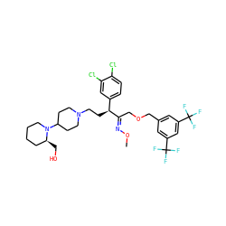 CO/N=C(\COCc1cc(C(F)(F)F)cc(C(F)(F)F)c1)[C@@H](CCN1CCC(N2CCCC[C@@H]2CO)CC1)c1ccc(Cl)c(Cl)c1 ZINC000027546593