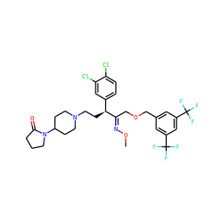 CO/N=C(\COCc1cc(C(F)(F)F)cc(C(F)(F)F)c1)[C@@H](CCN1CCC(N2CCCC2=O)CC1)c1ccc(Cl)c(Cl)c1 ZINC000003994916