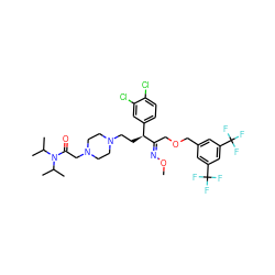 CO/N=C(\COCc1cc(C(F)(F)F)cc(C(F)(F)F)c1)[C@@H](CCN1CCN(CC(=O)N(C(C)C)C(C)C)CC1)c1ccc(Cl)c(Cl)c1 ZINC000026401935