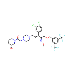 CO/N=C(\COCc1cc(C(F)(F)F)cc(C(F)(F)F)c1)[C@@H](CCN1CCN(CC(=O)N2CCC[C@@H](O)C2)CC1)c1ccc(Cl)c(Cl)c1 ZINC000026390546