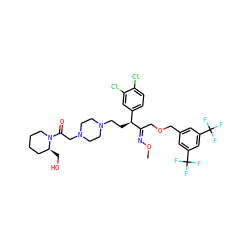 CO/N=C(\COCc1cc(C(F)(F)F)cc(C(F)(F)F)c1)[C@@H](CCN1CCN(CC(=O)N2CCCC[C@@H]2CO)CC1)c1ccc(Cl)c(Cl)c1 ZINC000095541432