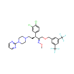 CO/N=C(\COCc1cc(C(F)(F)F)cc(C(F)(F)F)c1)[C@@H](CCN1CCN(c2ncccn2)CC1)c1ccc(Cl)c(Cl)c1 ZINC000026394502