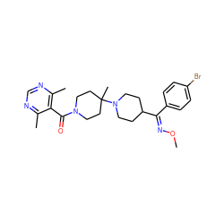 CO/N=C(\c1ccc(Br)cc1)C1CCN(C2(C)CCN(C(=O)c3c(C)ncnc3C)CC2)CC1 ZINC000013487884