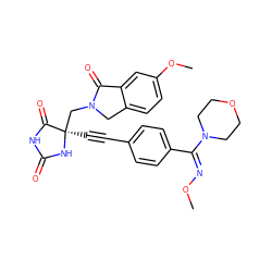 CO/N=C(\c1ccc(C#C[C@]2(CN3Cc4ccc(OC)cc4C3=O)NC(=O)NC2=O)cc1)N1CCOCC1 ZINC000149654482