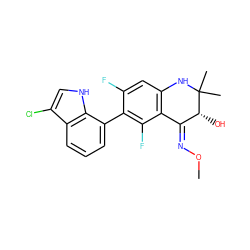 CO/N=C1/c2c(cc(F)c(-c3cccc4c(Cl)c[nH]c34)c2F)NC(C)(C)[C@@H]1O ZINC000071317426