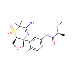 CO[C@@H](C)C(=O)Nc1ccc(F)c([C@]23COC[C@H]2S(=O)(=O)C(C)(C)C(N)=N3)c1 ZINC000217089398