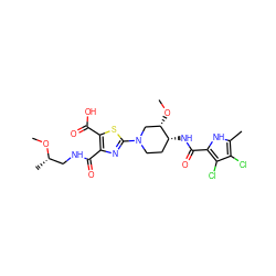 CO[C@@H](C)CNC(=O)c1nc(N2CC[C@@H](NC(=O)c3[nH]c(C)c(Cl)c3Cl)[C@@H](OC)C2)sc1C(=O)O ZINC000136326918