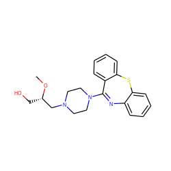 CO[C@@H](CO)CN1CCN(C2=Nc3ccccc3Sc3ccccc32)CC1 ZINC000013861684