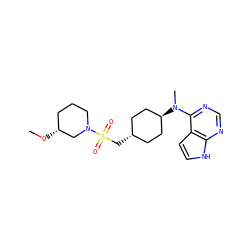 CO[C@@H]1CCCN(S(=O)(=O)C[C@H]2CC[C@H](N(C)c3ncnc4[nH]ccc34)CC2)C1 ZINC000261178342