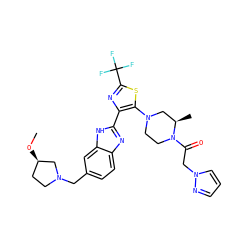 CO[C@@H]1CCN(Cc2ccc3nc(-c4nc(C(F)(F)F)sc4N4CCN(C(=O)Cn5cccn5)[C@H](C)C4)[nH]c3c2)C1 ZINC000143760361