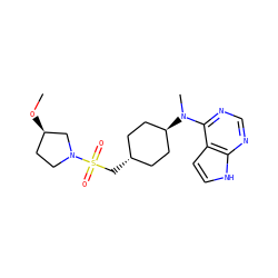 CO[C@@H]1CCN(S(=O)(=O)C[C@H]2CC[C@H](N(C)c3ncnc4[nH]ccc34)CC2)C1 ZINC000261191695