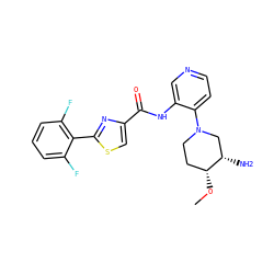 CO[C@@H]1CCN(c2ccncc2NC(=O)c2csc(-c3c(F)cccc3F)n2)C[C@@H]1N ZINC000169240115