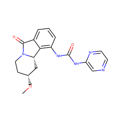 CO[C@@H]1CCN2C(=O)c3cccc(NC(=O)Nc4cnccn4)c3[C@@H]2C1 ZINC000140940169