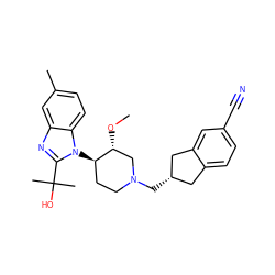 CO[C@@H]1CN(C[C@H]2Cc3ccc(C#N)cc3C2)CC[C@H]1n1c(C(C)(C)O)nc2cc(C)ccc21 ZINC000029128964