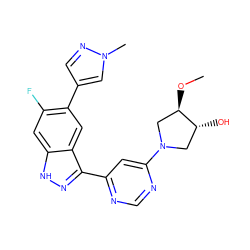 CO[C@@H]1CN(c2cc(-c3n[nH]c4cc(F)c(-c5cnn(C)c5)cc34)ncn2)C[C@H]1O ZINC000225639525