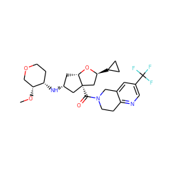 CO[C@@H]1COCC[C@@H]1N[C@@H]1C[C@@H]2O[C@@H](C3CC3)C[C@@]2(C(=O)N2CCc3ncc(C(F)(F)F)cc3C2)C1 ZINC000169706001