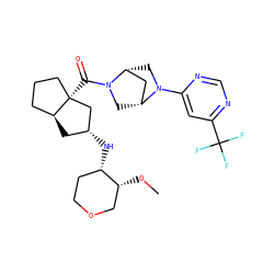 CO[C@@H]1COCC[C@@H]1N[C@@H]1C[C@H]2CCC[C@@]2(C(=O)N2C[C@@H]3C[C@H]2CN3c2cc(C(F)(F)F)ncn2)C1 ZINC000150145883