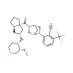 CO[C@@H]1COCC[C@@H]1N[C@@H]1C[C@H]2CCC[C@@]2(C(=O)N2C[C@@H]3C[C@H]2CN3c2cccc(C(F)(F)F)c2C#N)C1 ZINC000150153381