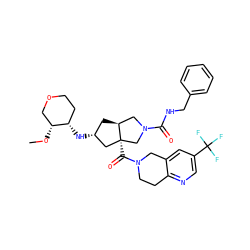 CO[C@@H]1COCC[C@@H]1N[C@@H]1C[C@H]2CN(C(=O)NCc3ccccc3)C[C@@]2(C(=O)N2CCc3ncc(C(F)(F)F)cc3C2)C1 ZINC000103261768
