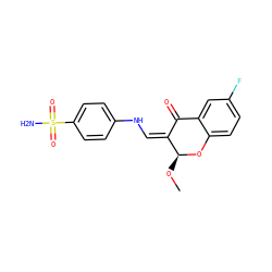 CO[C@@H]1Oc2ccc(F)cc2C(=O)/C1=C\Nc1ccc(S(N)(=O)=O)cc1 ZINC000653852929