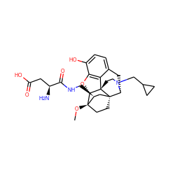 CO[C@]12CC[C@@]3(C[C@@H]1CNC(=O)[C@@H](N)CC(=O)O)[C@H]1Cc4ccc(O)c5c4[C@@]3(CCN1CC1CC1)[C@H]2O5 ZINC000221197592