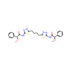 CO[C@H](C(=O)Nc1nnc(CCCCc2nnc(NC(=O)[C@H](OC)c3ccccc3)s2)s1)c1ccccc1 ZINC000169697757