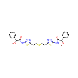 CO[C@H](C(=O)Nc1nnc(CCSCCc2nnc(NC(=O)[C@H](OC)c3ccccc3)s2)s1)c1ccccc1 ZINC000169697761