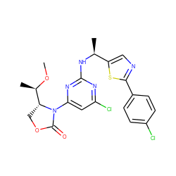 CO[C@H](C)[C@H]1COC(=O)N1c1cc(Cl)nc(N[C@@H](C)c2cnc(-c3ccc(Cl)cc3)s2)n1 ZINC000218272225