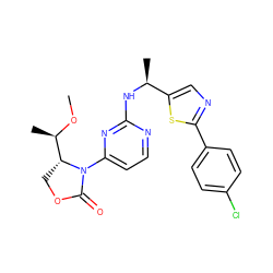 CO[C@H](C)[C@H]1COC(=O)N1c1ccnc(N[C@@H](C)c2cnc(-c3ccc(Cl)cc3)s2)n1 ZINC000226112664