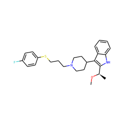 CO[C@H](C)c1[nH]c2ccccc2c1C1CCN(CCCSc2ccc(F)cc2)CC1 ZINC000299834210