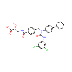 CO[C@H](CNC(=O)c1ccc(CN(C(=O)Nc2cc(Cl)cc(Cl)c2)c2ccc(C3=CCCCC3)cc2)cc1)C(=O)O ZINC000044351994