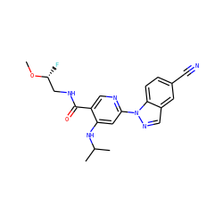 CO[C@H](F)CNC(=O)c1cnc(-n2ncc3cc(C#N)ccc32)cc1NC(C)C ZINC001772639999