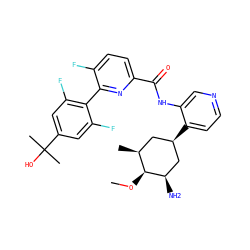 CO[C@H]1[C@@H](C)C[C@@H](c2ccncc2NC(=O)c2ccc(F)c(-c3c(F)cc(C(C)(C)O)cc3F)n2)C[C@H]1N ZINC000207149101