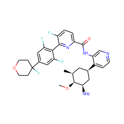 CO[C@H]1[C@@H](C)C[C@@H](c2ccncc2NC(=O)c2ccc(F)c(-c3c(F)cc(C4(F)CCOCC4)cc3F)n2)C[C@H]1N ZINC000207149158