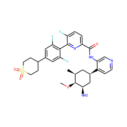 CO[C@H]1[C@@H](C)C[C@@H](c2ccncc2NC(=O)c2ccc(F)c(-c3c(F)cc(C4CCS(=O)(=O)CC4)cc3F)n2)C[C@H]1N ZINC000207166394