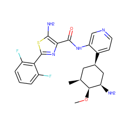 CO[C@H]1[C@@H](C)C[C@@H](c2ccncc2NC(=O)c2nc(-c3c(F)cccc3F)sc2N)C[C@H]1N ZINC000149239035