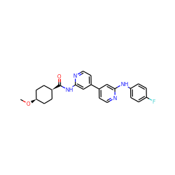 CO[C@H]1CC[C@@H](C(=O)Nc2cc(-c3ccnc(Nc4ccc(F)cc4)c3)ccn2)CC1 ZINC000100062075