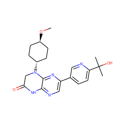 CO[C@H]1CC[C@H](N2CC(=O)Nc3ncc(-c4ccc(C(C)(C)O)nc4)nc32)CC1 ZINC000113219973