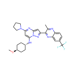 CO[C@H]1CC[C@H](Nc2cc(N3CCCC3)nc3cc(-c4nc5cc(C(F)(F)F)ccc5nc4C)nn23)CC1 ZINC000261071573