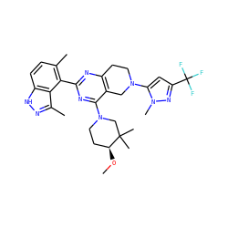CO[C@H]1CCN(c2nc(-c3c(C)ccc4[nH]nc(C)c34)nc3c2CN(c2cc(C(F)(F)F)nn2C)CC3)CC1(C)C ZINC000149159431