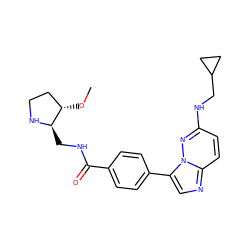 CO[C@H]1CCN[C@@H]1CNC(=O)c1ccc(-c2cnc3ccc(NCC4CC4)nn23)cc1 ZINC000066076778