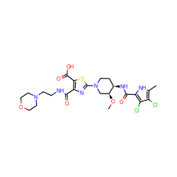 CO[C@H]1CN(c2nc(C(=O)NCCN3CCOCC3)c(C(=O)O)s2)CC[C@H]1NC(=O)c1[nH]c(C)c(Cl)c1Cl ZINC000224154715