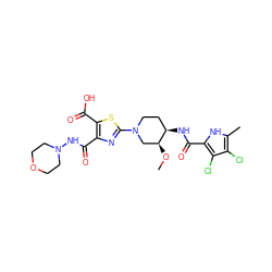 CO[C@H]1CN(c2nc(C(=O)NN3CCOCC3)c(C(=O)O)s2)CC[C@H]1NC(=O)c1[nH]c(C)c(Cl)c1Cl ZINC000299834703