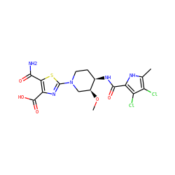 CO[C@H]1CN(c2nc(C(=O)O)c(C(N)=O)s2)CC[C@H]1NC(=O)c1[nH]c(C)c(Cl)c1Cl ZINC000143009266