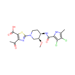 CO[C@H]1CN(c2nc(C(C)=O)c(C(=O)O)s2)CC[C@H]1NC(=O)c1[nH]c(C)c(Cl)c1Cl ZINC000136326629