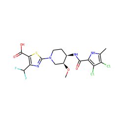 CO[C@H]1CN(c2nc(C(F)F)c(C(=O)O)s2)CC[C@H]1NC(=O)c1[nH]c(C)c(Cl)c1Cl ZINC000224162284