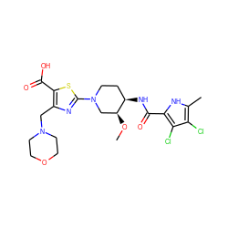 CO[C@H]1CN(c2nc(CN3CCOCC3)c(C(=O)O)s2)CC[C@H]1NC(=O)c1[nH]c(C)c(Cl)c1Cl ZINC000204271290