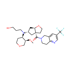 CO[C@H]1COCC[C@H]1N(CCCO)[C@@H]1C[C@H]2OCC[C@@]2(C(=O)N2CCc3ncc(C(F)(F)F)cc3C2)C1 ZINC000169334912