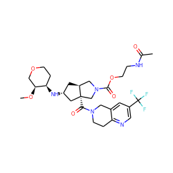 CO[C@H]1COCC[C@H]1N[C@@H]1C[C@H]2CN(C(=O)OCCNC(C)=O)C[C@@]2(C(=O)N2CCc3ncc(C(F)(F)F)cc3C2)C1 ZINC000103261865